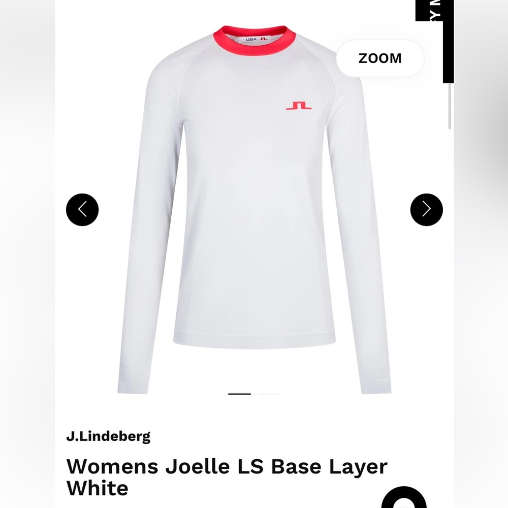J.Lindeberg White Long Sleeve Base Layer with Red Trim